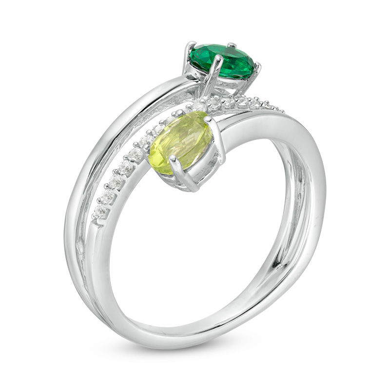 Oval Lab-Created Emerald, Peridot and White Sapphire Bypass Coil Ring in Sterling Silver