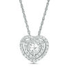 5.0mm Heart-Shaped Lab-Created White Sapphire Double Frame Pendant in Sterling Silver