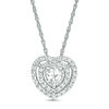 Thumbnail Image 0 of 5.0mm Heart-Shaped Lab-Created White Sapphire Double Frame Pendant in Sterling Silver