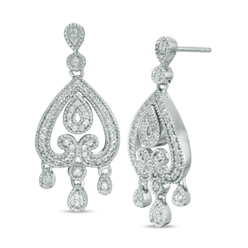 Lab-Created White Sapphire Vintage-Style Chandelier Drop Earrings in Sterling Silver