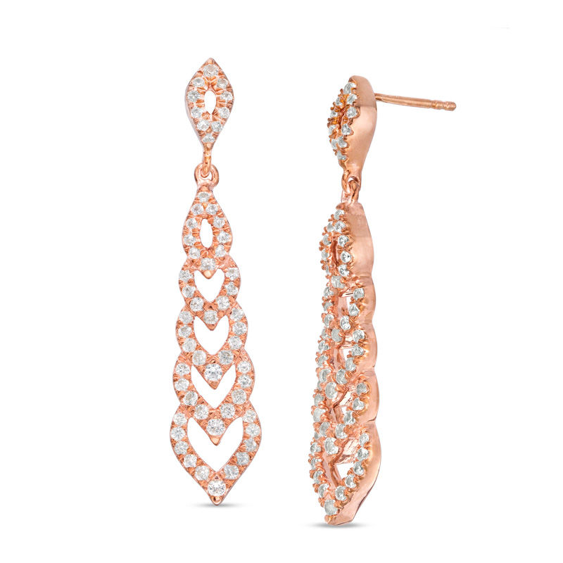 Lab-Created White Sapphire Multi-Tier Flame Drop Earrings in Sterling Silver with 14K Rose Gold Plate