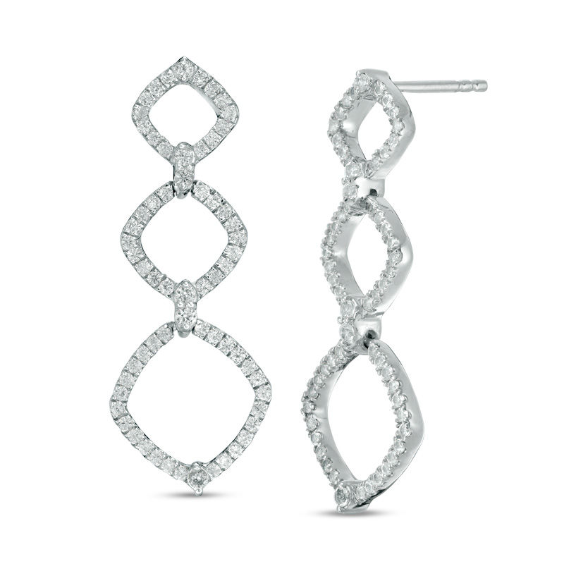 Lab-Created White Sapphire Geometric Triple Drop Earrings in Sterling Silver