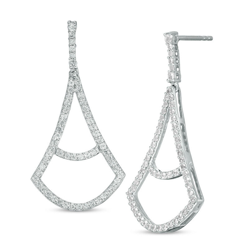 Lab-Created White Sapphire Pendulum Drop Earrings in Sterling Silver