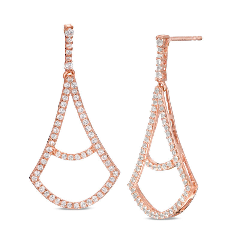 Lab-Created White Sapphire Pendulum Drop Earrings in Sterling Silver with 14K Rose Gold Plate