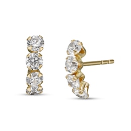 3.0mm Cubic Zirconia Four Stone Curved Stud Earrings in 14K Gold