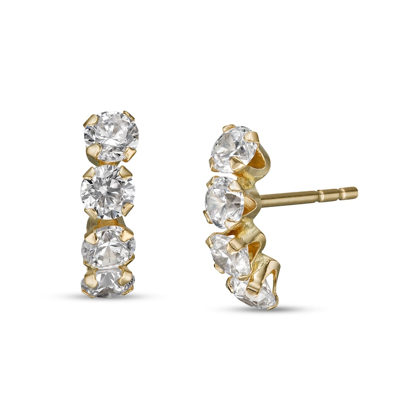 3.0mm Cubic Zirconia Four Stone Curved Stud Earrings in 14K Gold|Peoples Jewellers