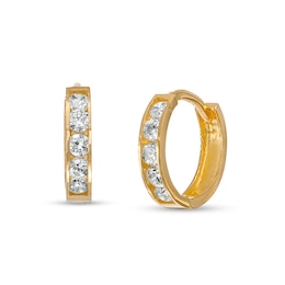 Cubic Zirconia Huggie Hoop Earrings in 14K Gold