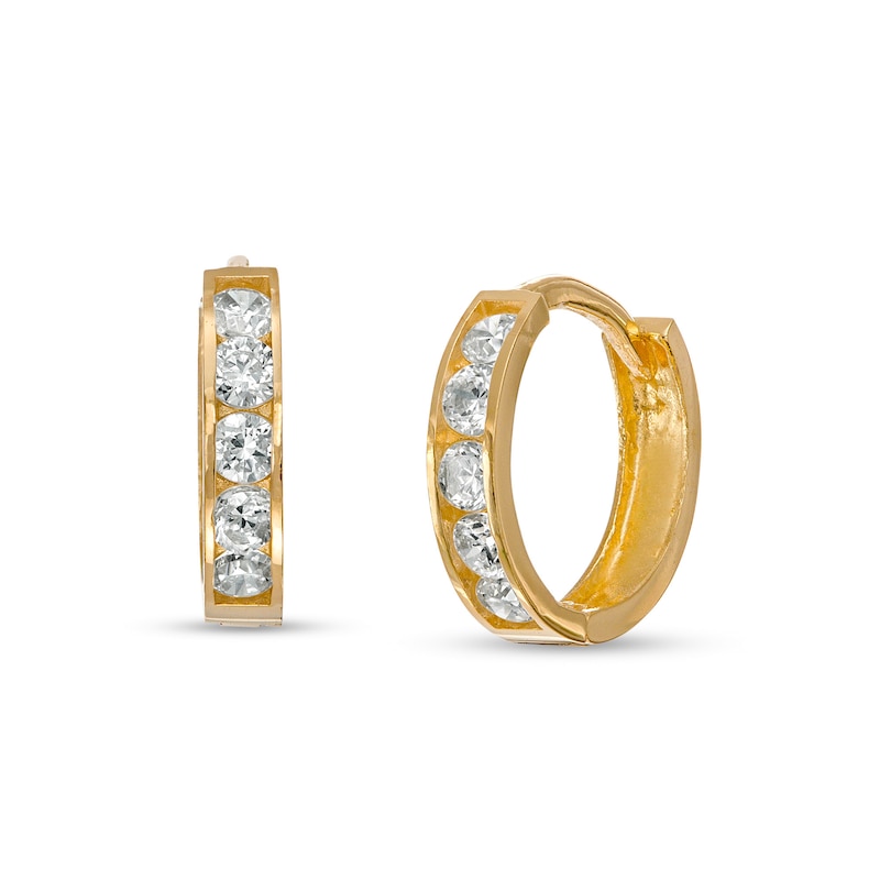 Cubic Zirconia Huggie Hoop Earrings in 14K Gold|Peoples Jewellers