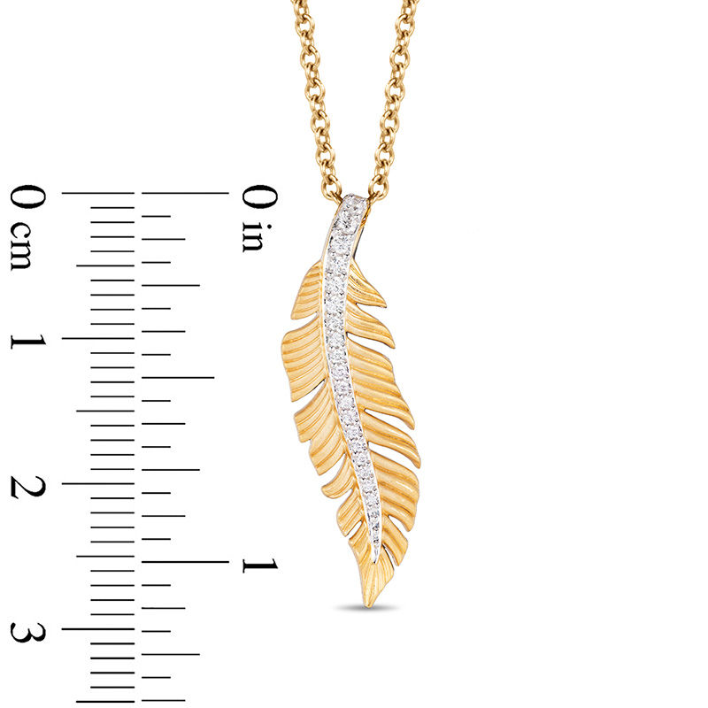 Main Image 3 of Enchanted Disney Pocahontas 0.086 CT. T.W. Diamond Feather Pendant in 10K Gold - 19"