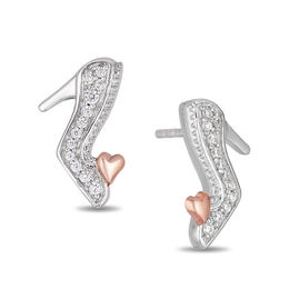 Enchanted Disney Cinderella 0.086 CT. T.W. Diamond Slipper Stud Earrings in Sterling Silver and 10K Rose Gold