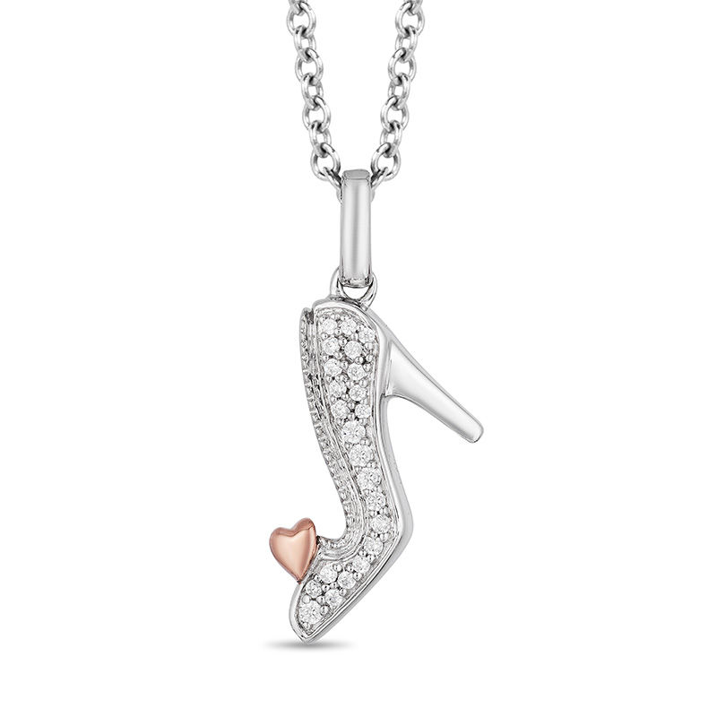 Enchanted Disney Cinderella 0.085 CT. T.W. Diamond Slipper Pendant in Sterling Silver and 10K Rose Gold - 19"|Peoples Jewellers