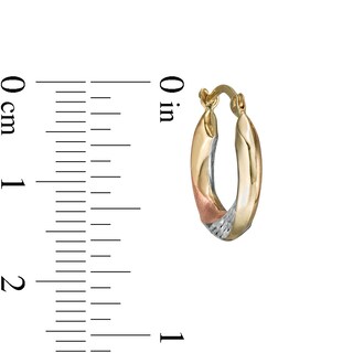 17.0mm Multi-Finish Knife Edge Twist Huggie Hoop Earrings in 14K Tri-Tone Gold