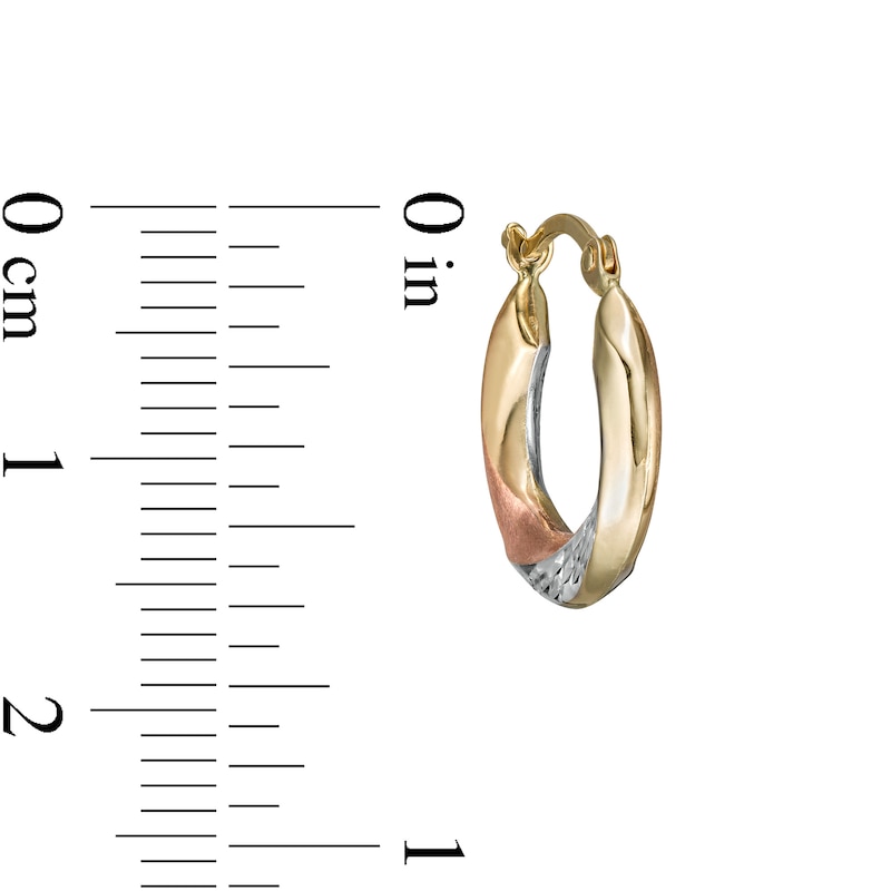 17.0mm Multi-Finish Knife Edge Twist Huggie Hoop Earrings in 14K Tri-Tone Gold