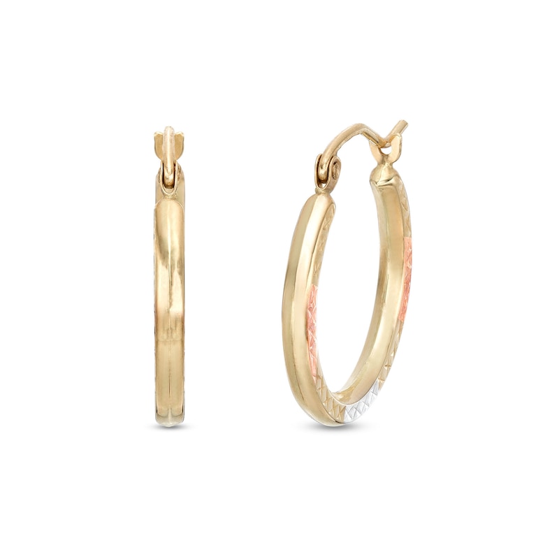 Main Image 1 of Diamond-Cut 20.0mm Hoop Earrings in Hollow 14K Tri-Tone Gold