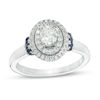 Thumbnail Image 0 of Vera Wang Love Collection 0.58 CT. T.W. Oval Diamond and Blue Sapphire Double Frame Engagement Ring in 14K White Gold