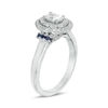 Thumbnail Image 2 of Vera Wang Love Collection 0.58 CT. T.W. Oval Diamond and Blue Sapphire Double Frame Engagement Ring in 14K White Gold