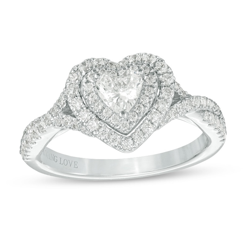 Main Image 1 of Vera Wang Love Collection 0.69 CT. T.W. Heart-Shaped Diamond Double Frame Twist Engagement Ring in 14K White Gold