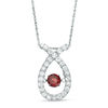 Thumbnail Image 0 of Unstoppable Love™ 5.7mm Garnet and Lab-Created White Sapphire Ribbon Pendant in Sterling Silver