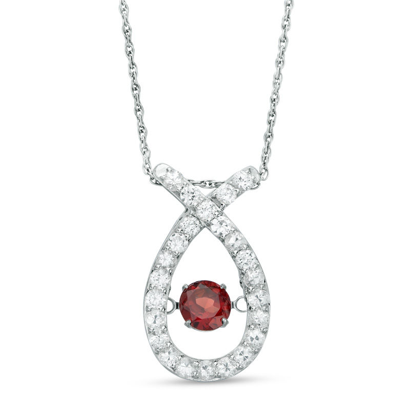 Unstoppable Love™ 5.7mm Garnet and Lab-Created White Sapphire Ribbon Pendant in Sterling Silver|Peoples Jewellers