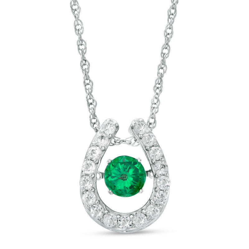 Unstoppable Love™ 5.7mm Lab-Created Emerald and White Sapphire Horseshoe Pendant in Sterling Silver
