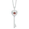 Thumbnail Image 1 of Unstoppable Love™ 4.0mm Garnet and Lab-Created White Sapphire Heart-Top Key Pendant in Sterling Silver