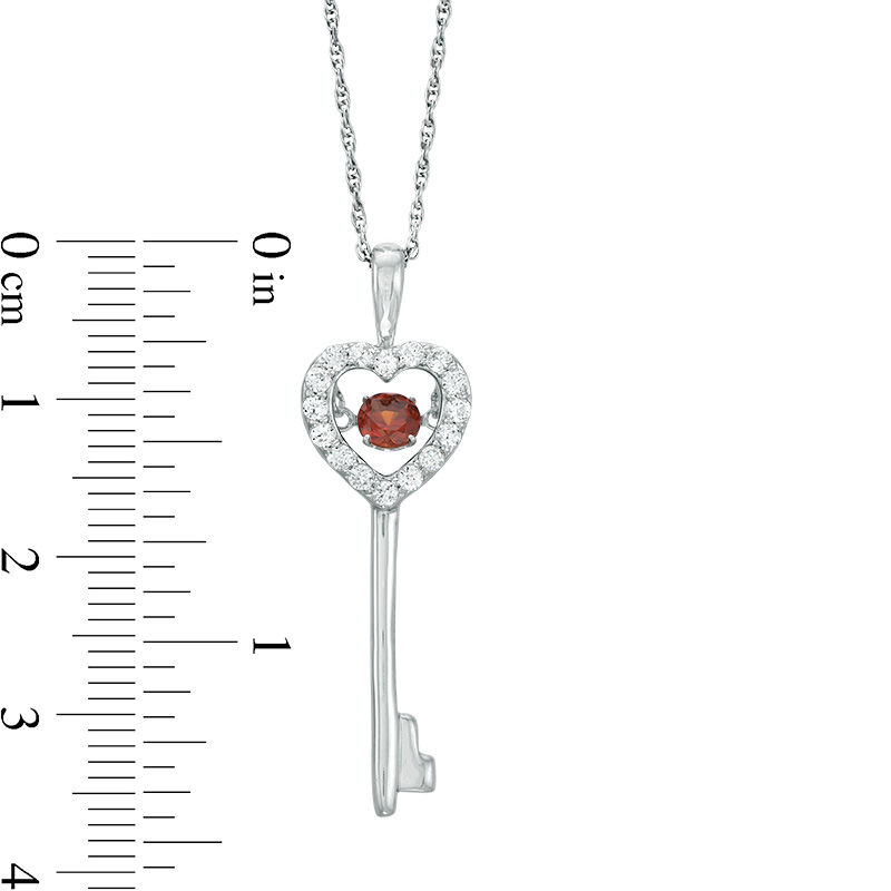 Main Image 2 of Unstoppable Love™ 4.0mm Garnet and Lab-Created White Sapphire Heart-Top Key Pendant in Sterling Silver