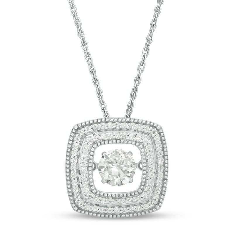Unstoppable Love™ Lab-Created White Sapphire and 0.18 CT. T.W. Diamond Double Row Square Pendant in Sterling Silver