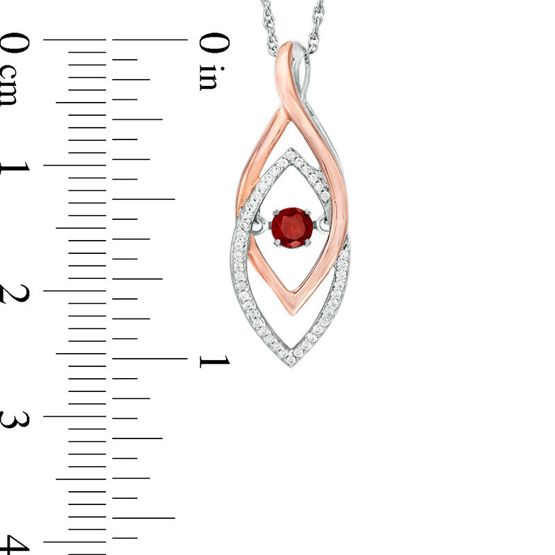 Unstoppable Love™ Garnet and 0.09 CT. T.W. Diamond Double Flame Pendant in Sterling Silver and 10K Rose Gold