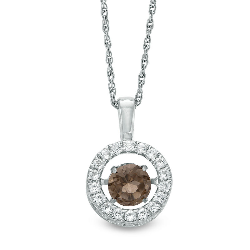 Unstoppable Love™ 5.5mm Smoky Quartz and Lab-Created White Sapphire Circle Pendant in Sterling Silver