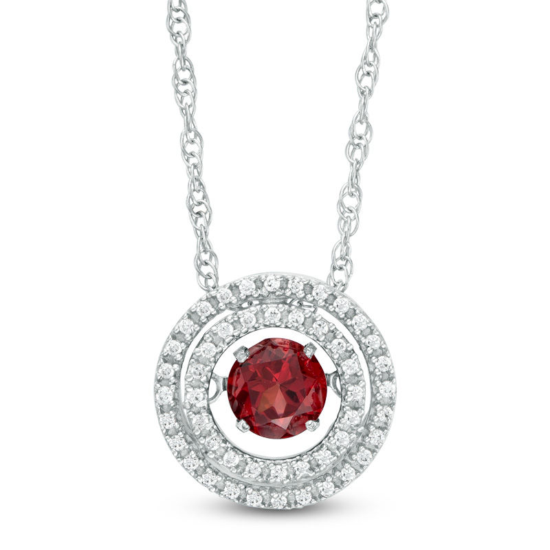 Unstoppable Love™ 5.0mm Garnet and 0.15 CT. T.W. Diamond Double Row Circle Pendant in Sterling Silver