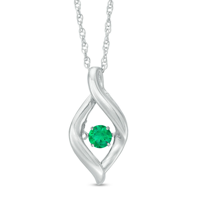 Unstoppable Love™ 4.0mm Lab-Created Emerald Ribbon Flame Pendant in Sterling Silver|Peoples Jewellers