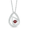 Thumbnail Image 0 of Unstoppable Love™ 4.5mm Garnet and 0.09 CT. T.W. Diamond Offset Teardrops Pendant in Sterling Silver