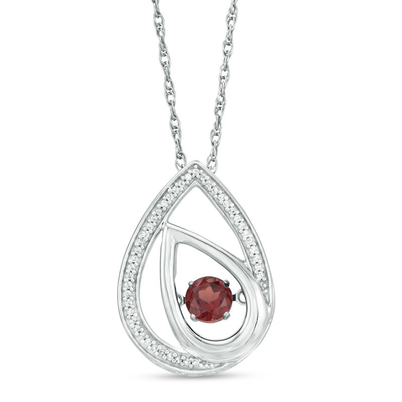 Unstoppable Love™ 4.5mm Garnet and 0.09 CT. T.W. Diamond Offset Teardrops Pendant in Sterling Silver