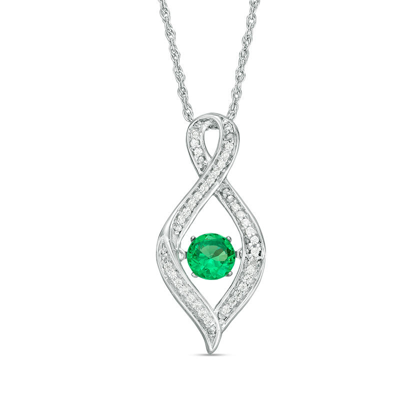 Unstoppable Love™ 4.5mm Lab-Created Emerald and 0.11 CT. T.W. Diamond Infinity Flame Pendant in Sterling Silver