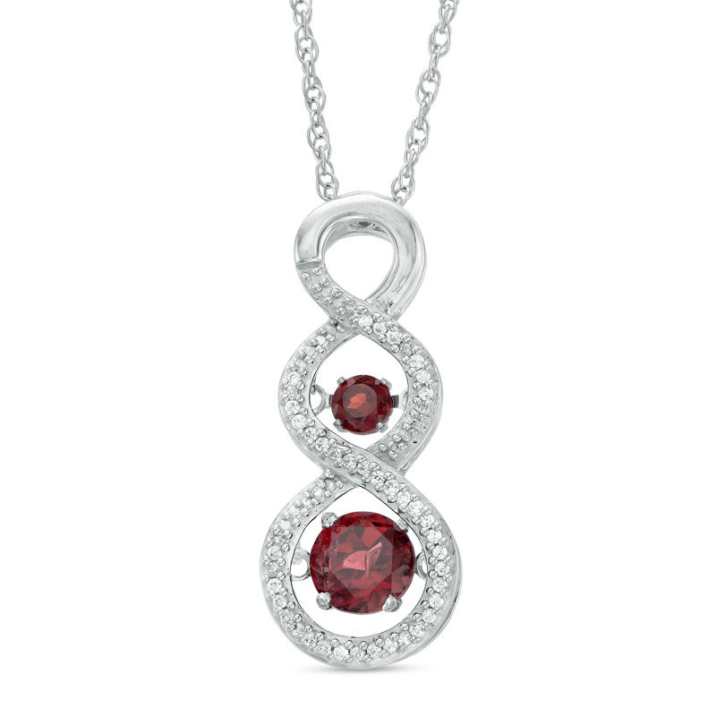 Unstoppable Love™ Garnet and 0.11 CT. T.W. Diamond Cascading Infinity Pendant in Sterling Silver