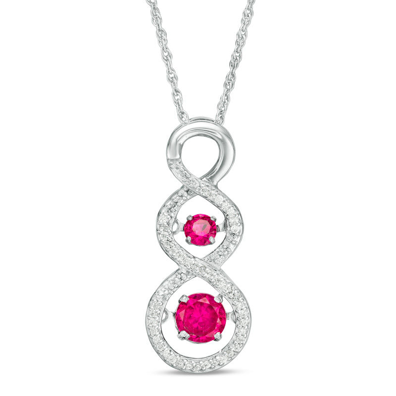 Unstoppable Love™ Lab-Created Ruby and 0.11 CT. T.W. Diamond Cascading Infinity Pendant in Sterling Silver|Peoples Jewellers