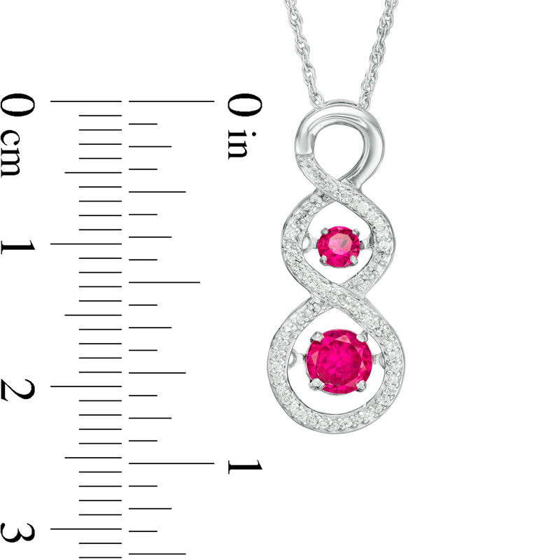 Main Image 2 of Unstoppable Love™ Lab-Created Ruby and 0.11 CT. T.W. Diamond Cascading Infinity Pendant in Sterling Silver
