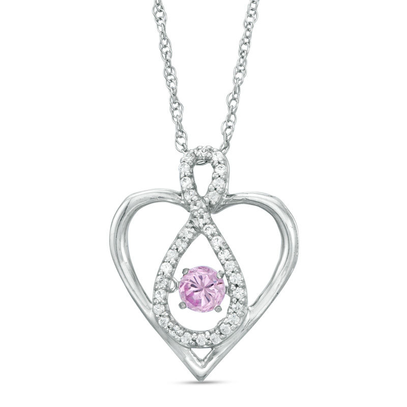 Unstoppable Love™ 4.0mm Lab-Created Pink and White Sapphire Infinity in Heart Pendant in Sterling Silver