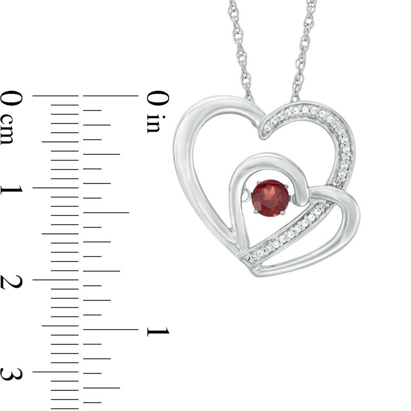 Main Image 2 of Unstoppable Love™ 4.0mm Garnet and 0.07 CT. T.W. Diamond Pair of Hearts Pendant in Sterling Silver