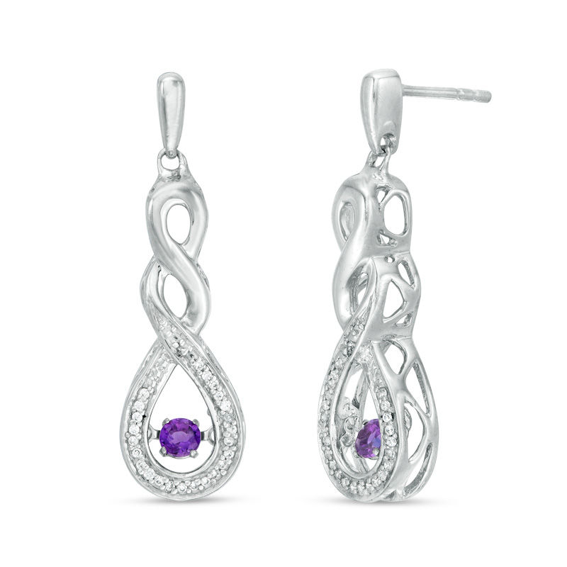 Unstoppable Love™ Amethyst and 0.09 CT. T.W. Diamond Cascading Twist Teardrop Earrings in Sterling Silver