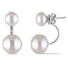 Thumbnail Image 0 of 7.0 - 10.5mm Button Cultured Freshwater Pearl Front/Back Earrings in Sterling Silver