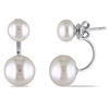 Thumbnail Image 1 of 7.0-10.5mm Button Freshwater Cultured Pearl Front/Back Earrings in Sterling Silver