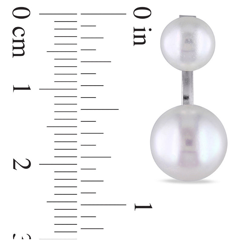 7.0 - 10.5mm Button Cultured Freshwater Pearl Front/Back Earrings in Sterling Silver