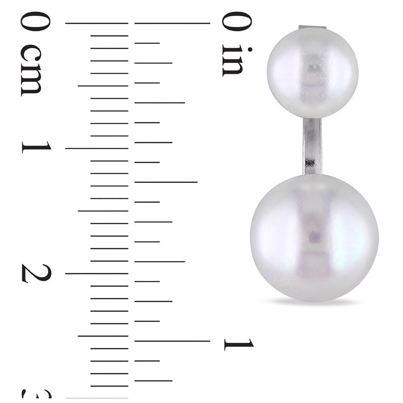Main Image 2 of 7.0-10.5mm Button Freshwater Cultured Pearl Front/Back Earrings in Sterling Silver