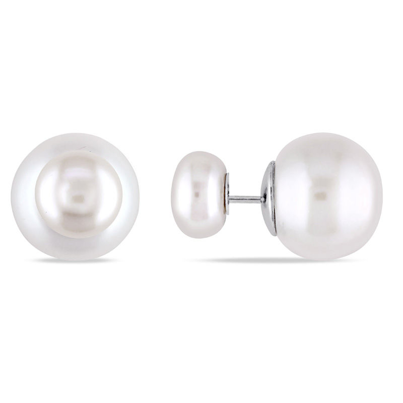 8.0 - 13.0mm Button Cultured Freshwater Pearl Reversible Stud Earrings in Sterling Silver|Peoples Jewellers