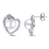 Thumbnail Image 1 of 8.0-8.5mm Freshwater Cultured Pearl and 0.04 CT. T.W. Diamond Heart Frame Stud Earrings in Sterling Silver