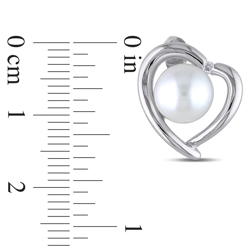 8.0 - 8.5mm Cultured Freshwater Pearl and 0.04 CT. T.W. Diamond Heart Frame Stud Earrings in Sterling Silver