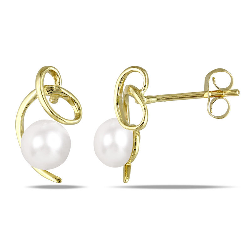 5.5 - 6.0mm Button Cultured Freshwater Pearl Abstract Stud Earrings in 10K Gold|Peoples Jewellers