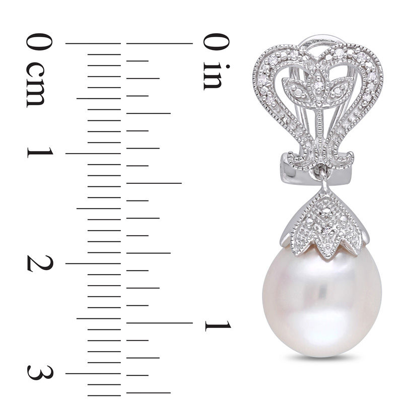 Main Image 2 of 10.0-10.5mm Baroque Freshwater Cultured Pearl and 0.06 CT. T.W. Diamond Vintage-Style Drop Earrings in Sterling Silver