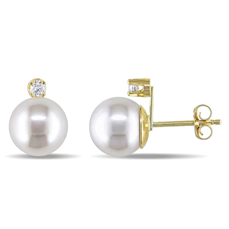 8.5 - 9.0mm Cultured Freshwater Pearl and 0.10 CT. T.W. Diamond Stud Earrings in 14K Gold|Peoples Jewellers